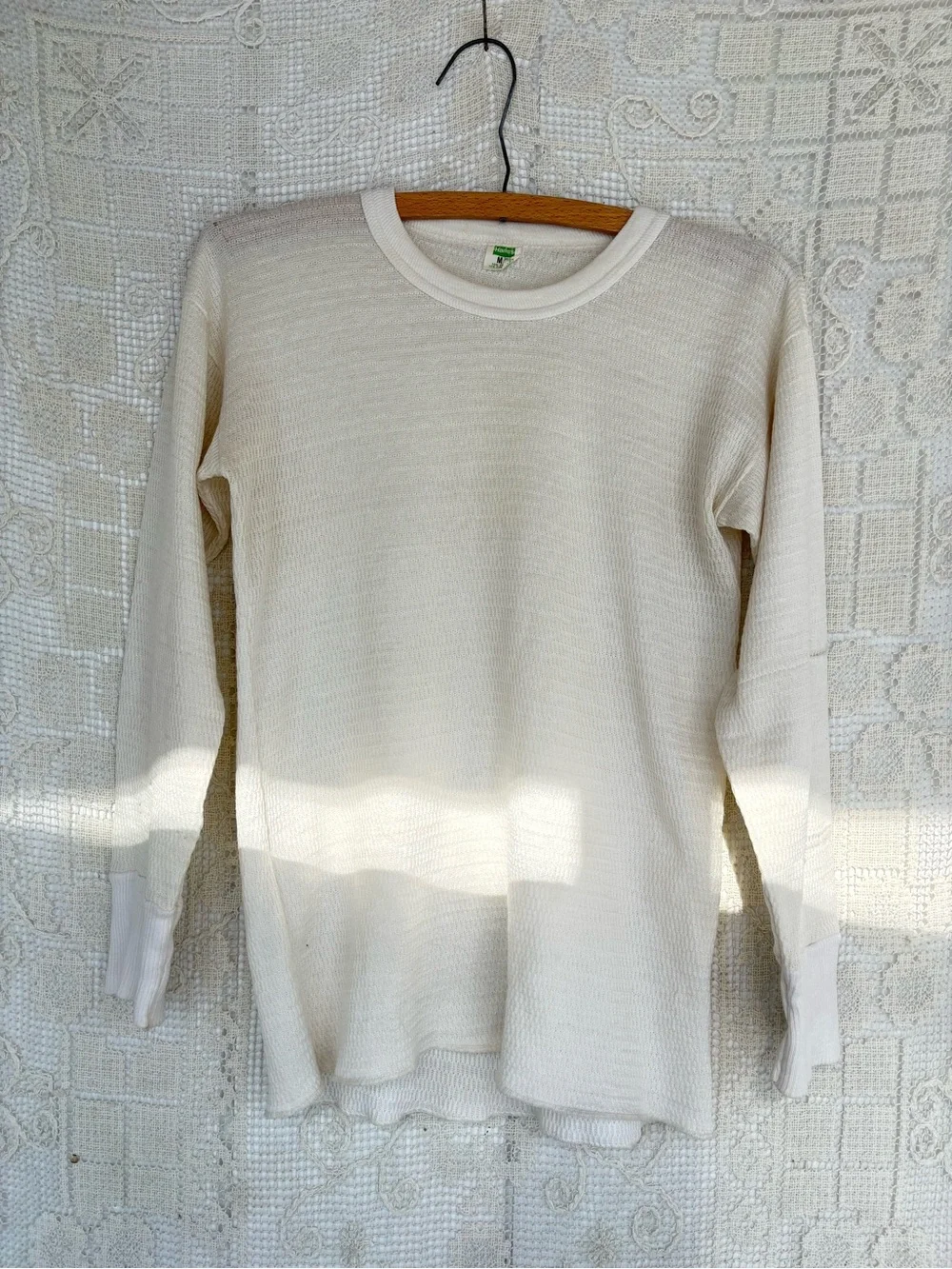 Vintage 70S Long Sleeve Thermal Knit Sweater Ripped !!! On arm Medium